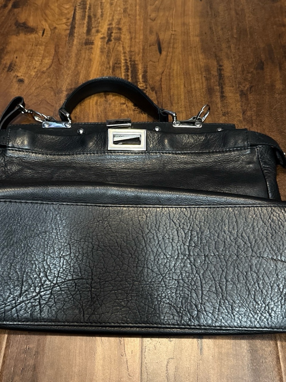 Black Leather Top-Handle Peekaboo - Picture 5 of 6